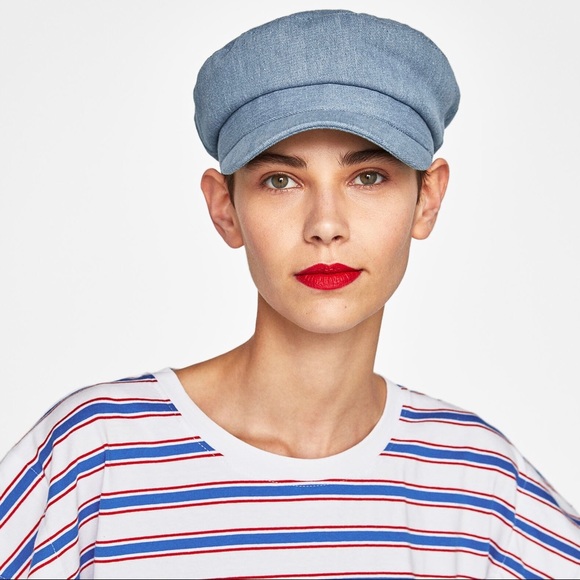 •SOLD• Zara Denim Nautical Baker Boy Cap S-M - Picture 2 of 6